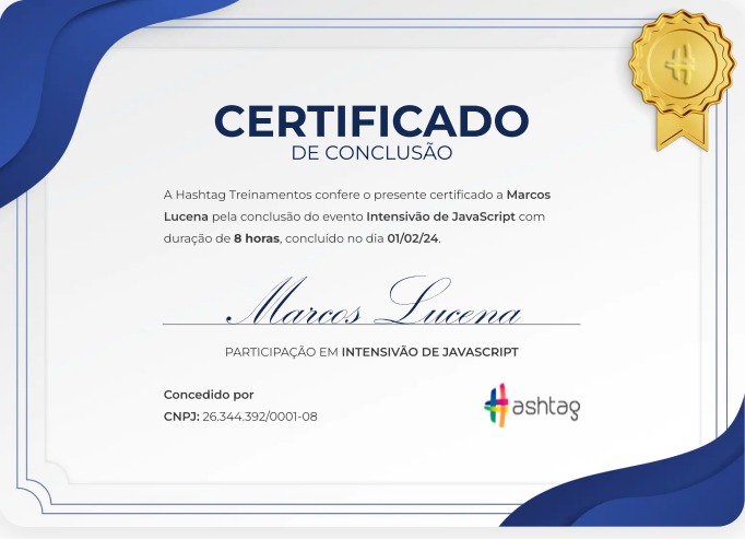 Certificado do curso: Intensivão de JavaScript